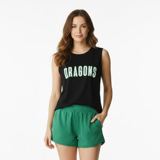 Black Muscle Tank White Dragons Flat