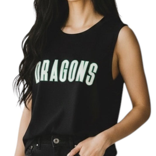 Black Muscle Tank White Dragons Flat