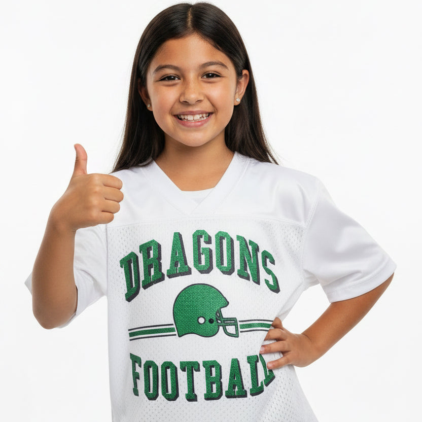 Youth White Jersey with Dragons Football & Helmet