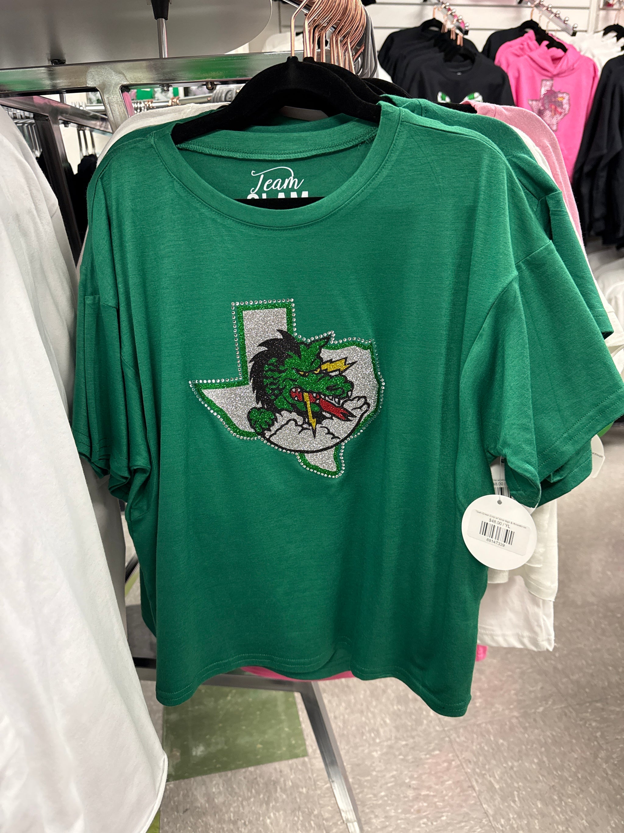 Youth Green Crop w/ silver logo & rhinestones