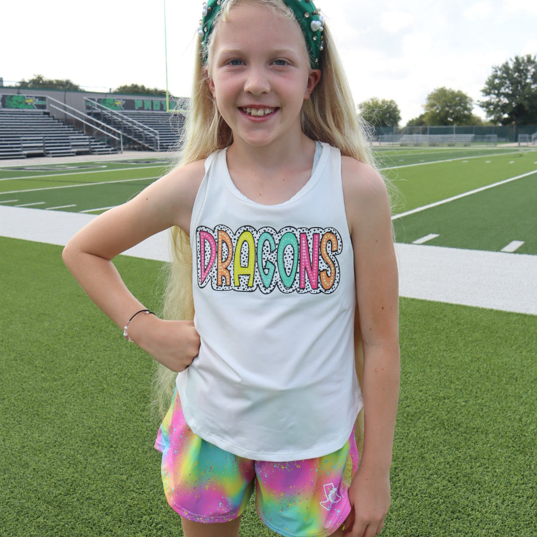 Youth White Tank Multicolored Dragons