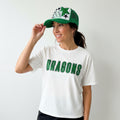White Boxy Crop with Tall Green Dragons