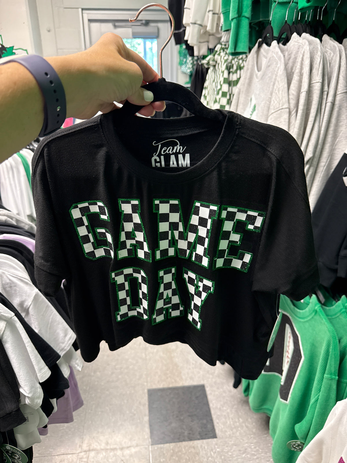 Youth Black Winged Crop w/ Checkered Game Day