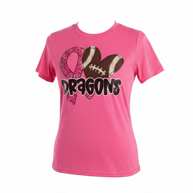 Hot Pink Ribbon Football Heart Tee