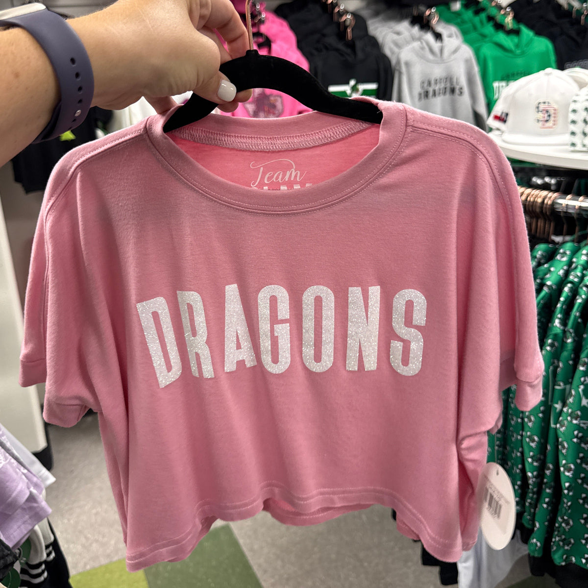 Youth Pink Winged Crop White Glitter Dragons