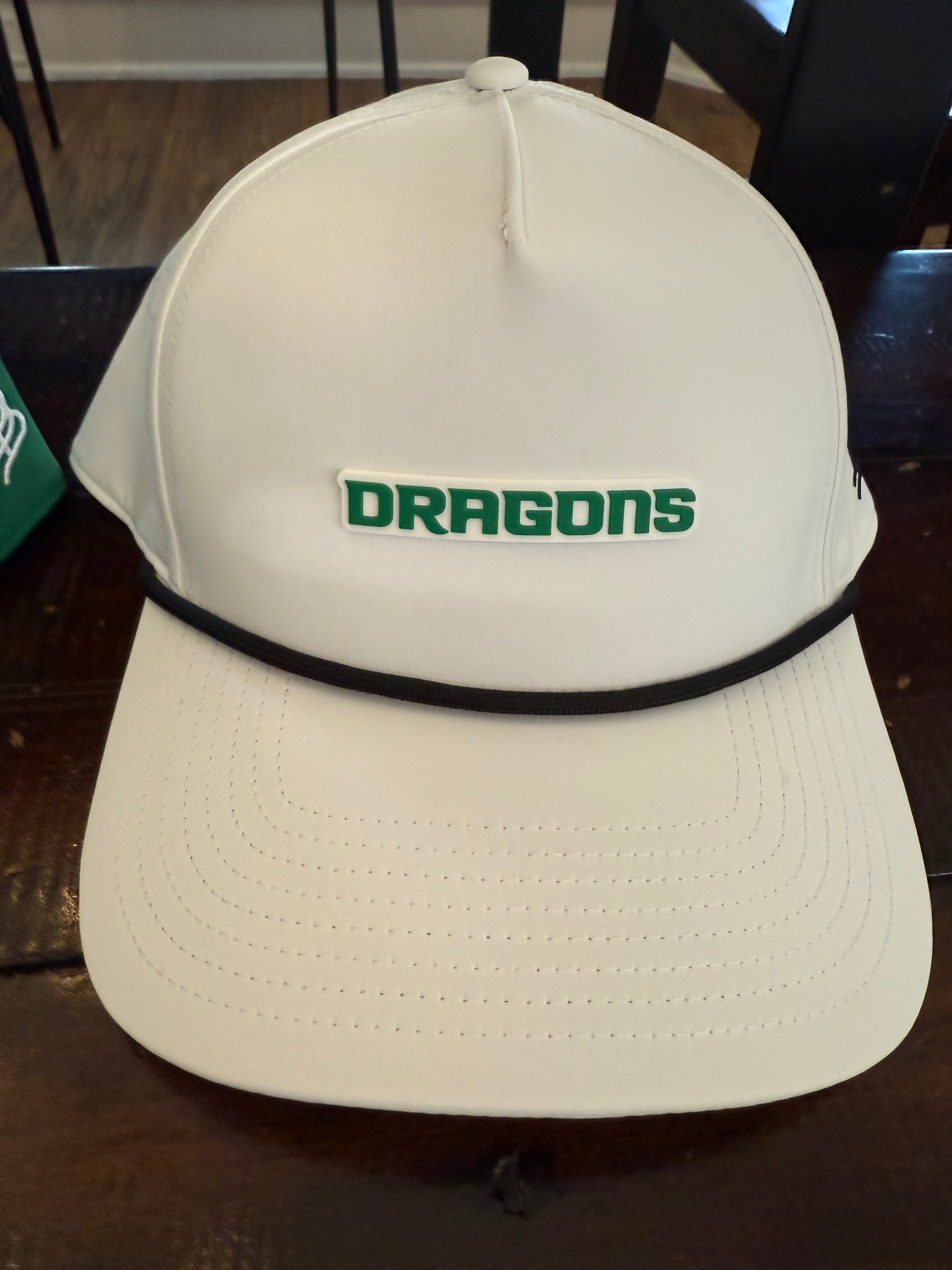 BB Curved 5 Panel Rope Hat White w/ Dragons