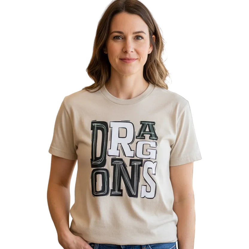 Tan T-Shirt with Brick Dragons
