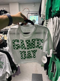 Youth White Boxy Crop Green Checkered Game Day