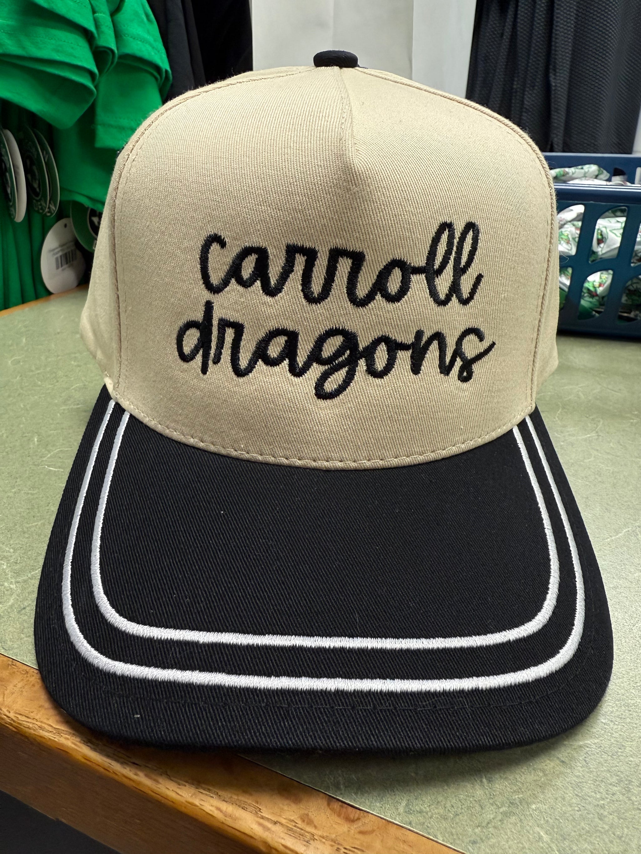 Tan & Black White Piped Hat w/ Carroll Dragons