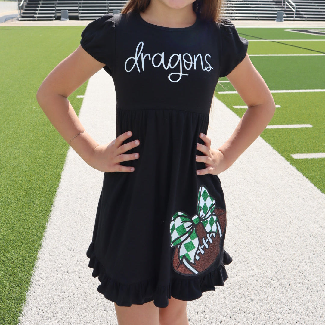 Youth Girls Black Dress Football Checkered Bow