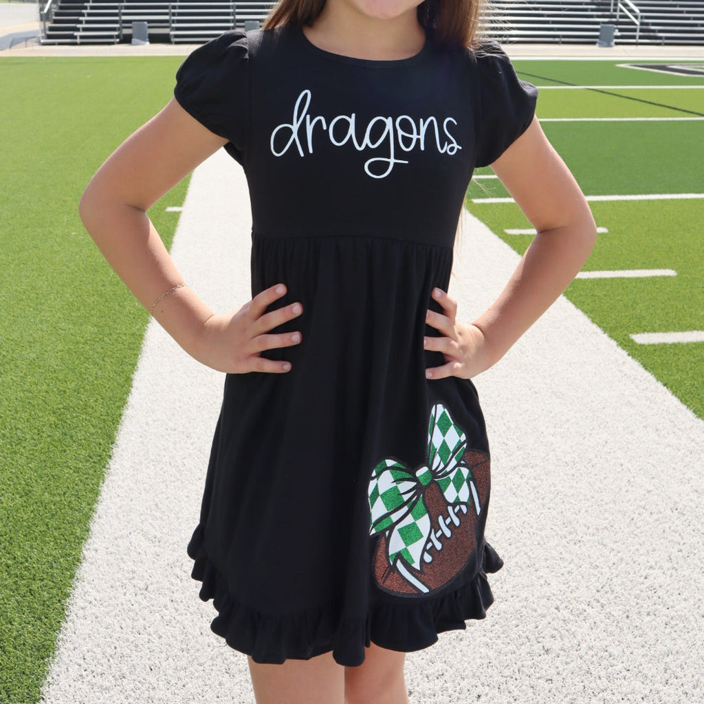 Youth Girls Black Dress Football Checkered Bow