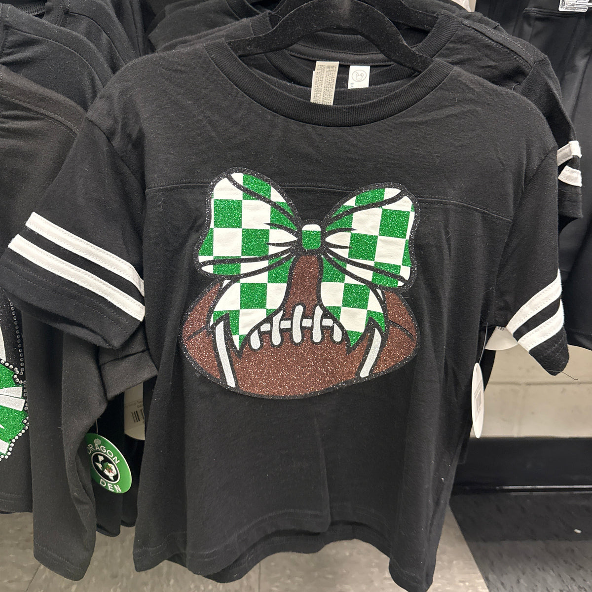 Toddler Black w/ white striped Tee Bow/Football