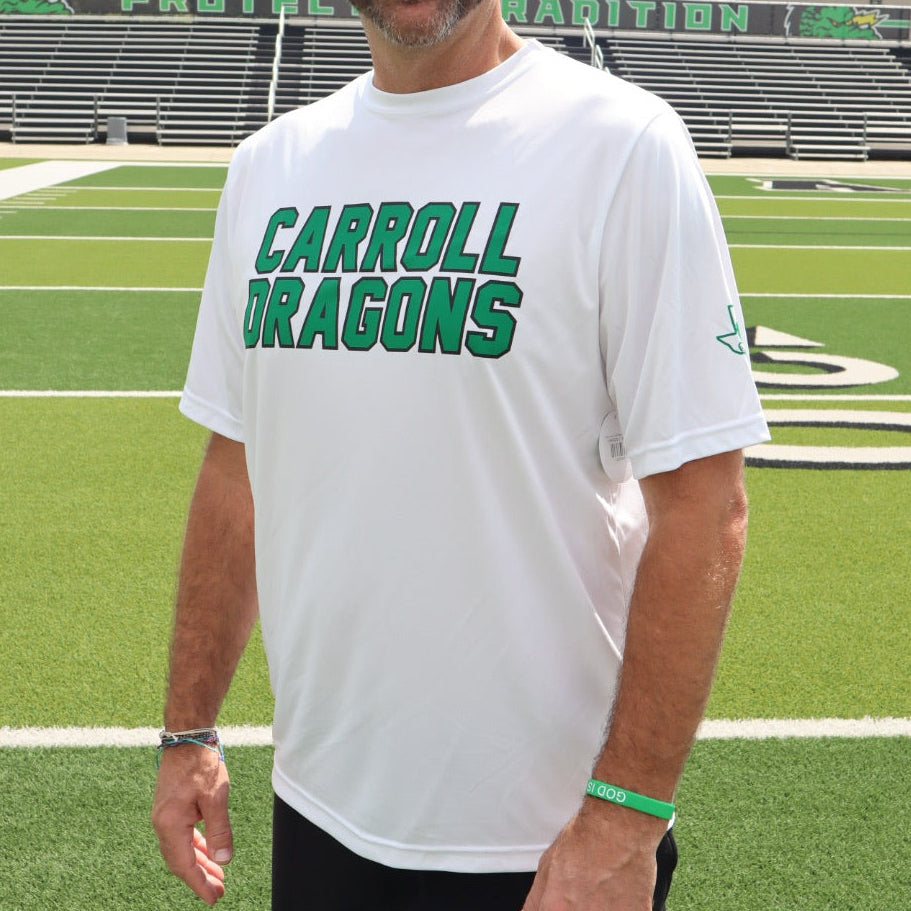 Men's White T-Shirt Stacked Carroll Dragons