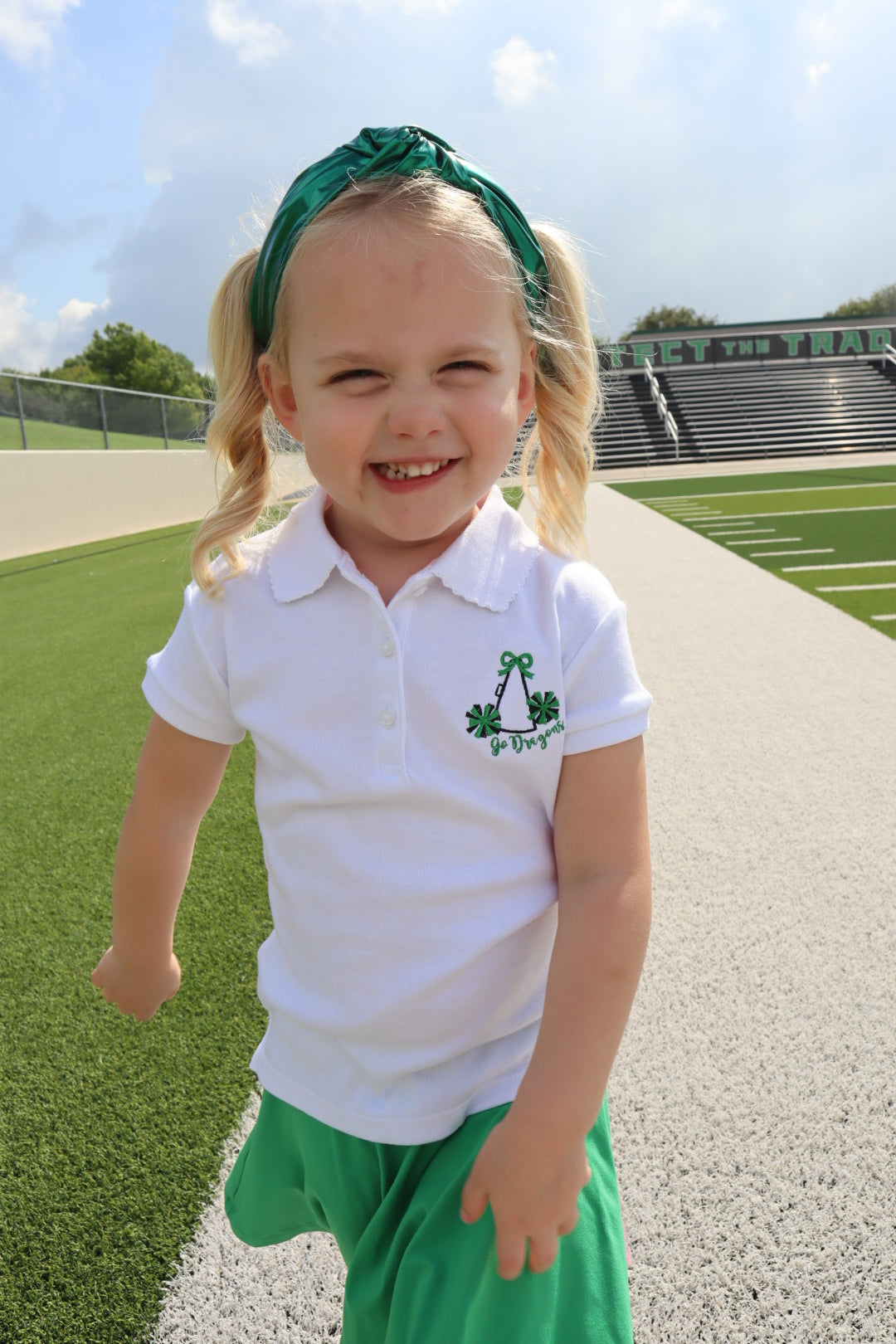 Youth White Girl Polo Embroidered Cheer