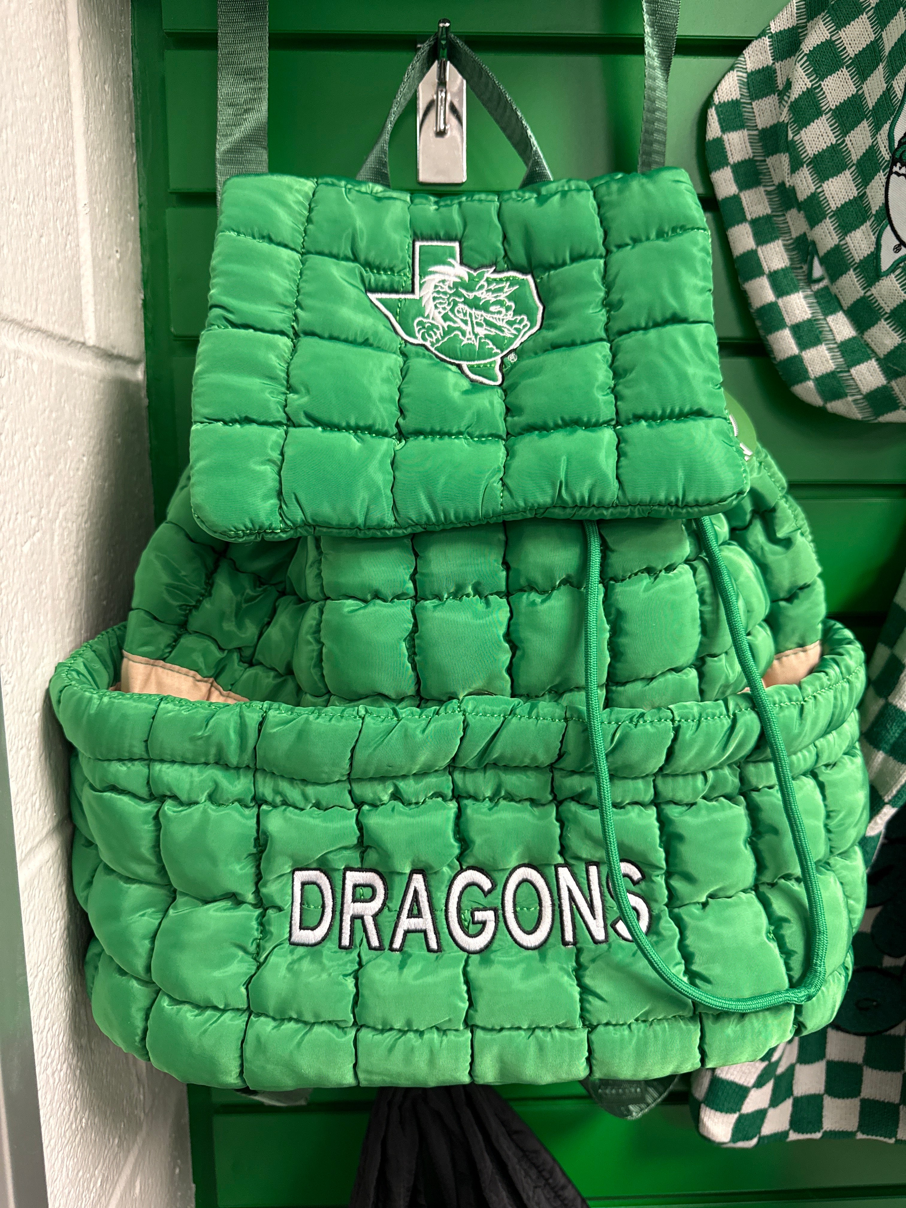 Green Puffy Embroidered Backpack