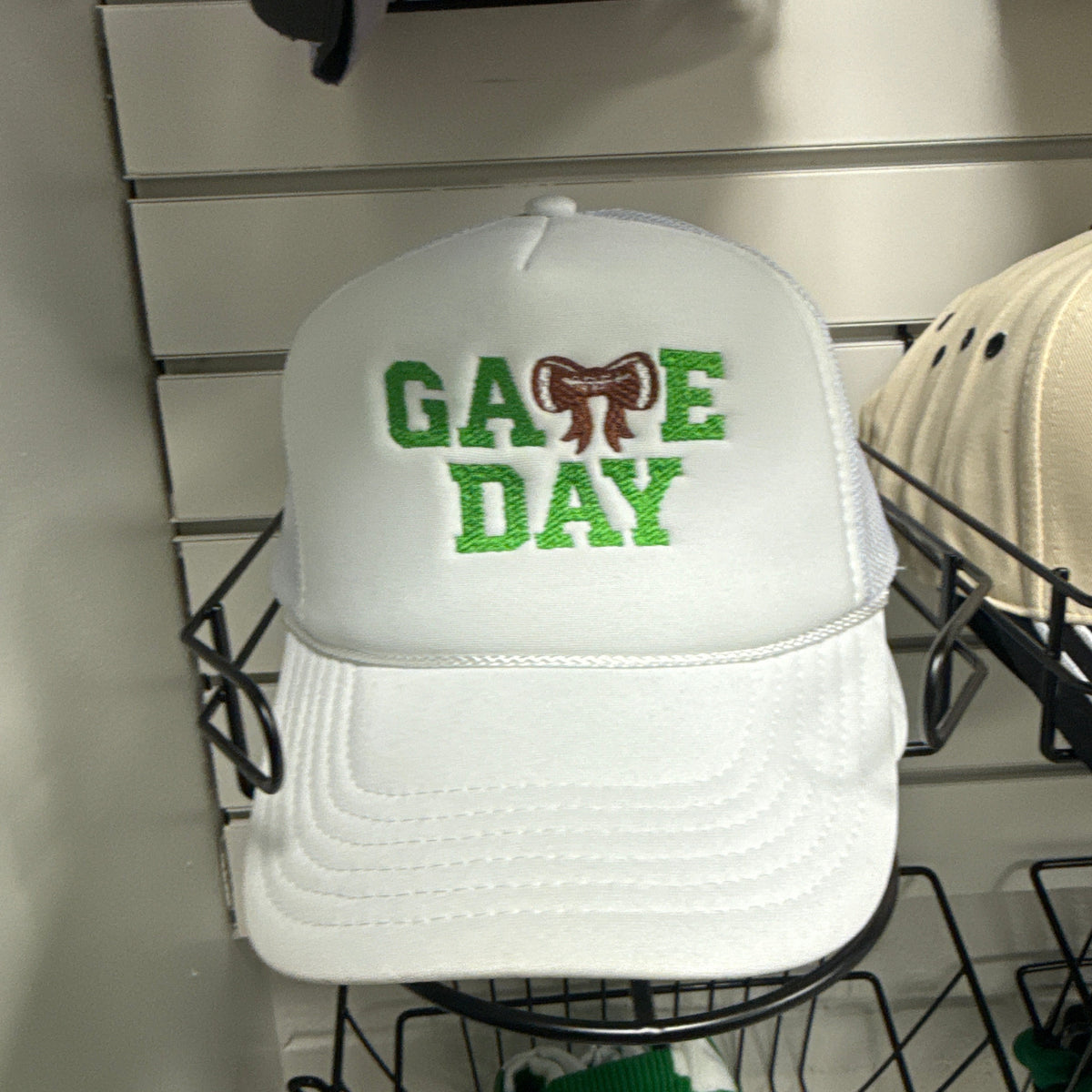 White Game Day Hat Football Bow
