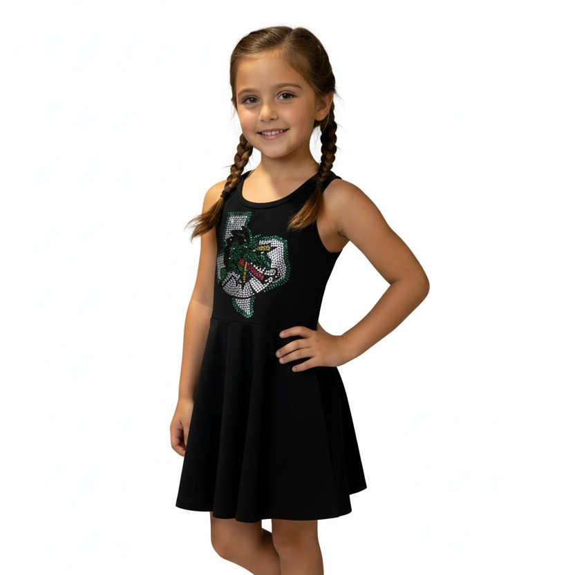 Youth Black Dress w/ Rhinestone Logo