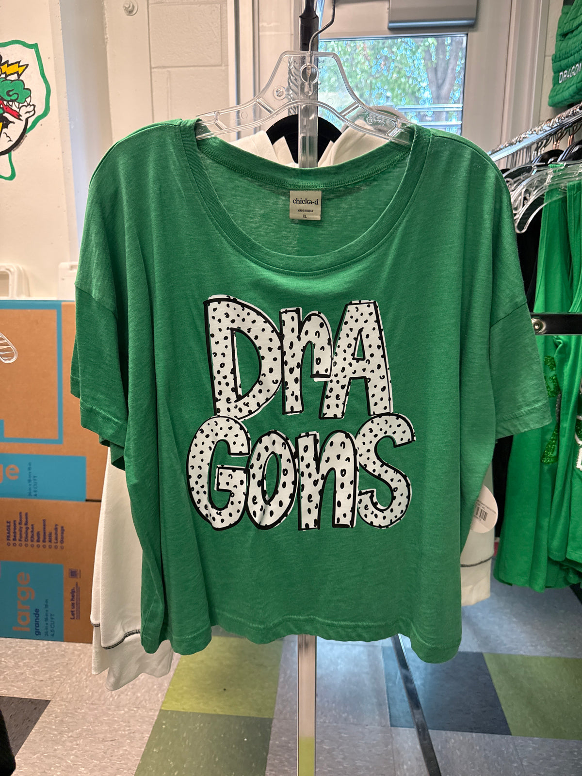 Green Chicka-d with Dotted Dragons Crop