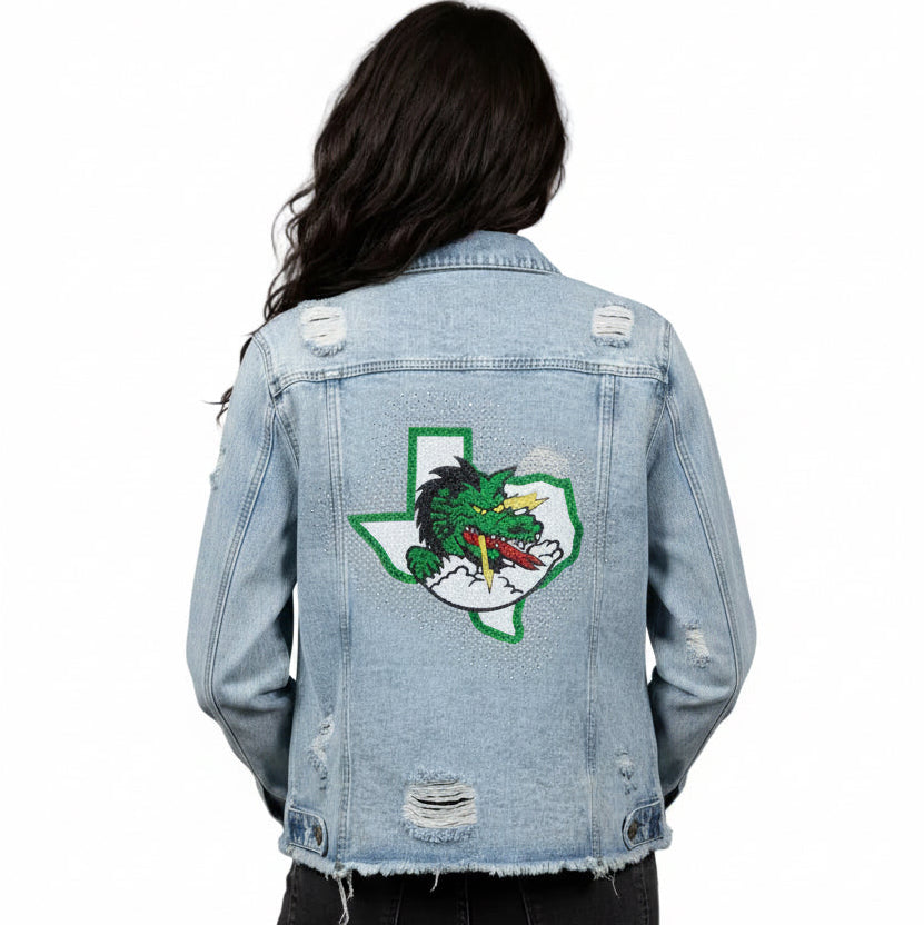 Adult Jean Jacket Frayed Rhinestone Logo Burst