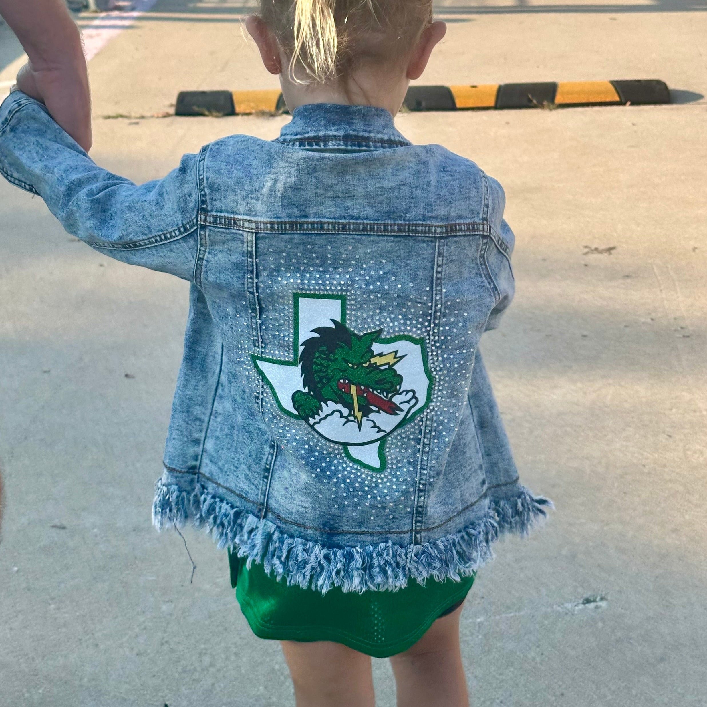 Youth Jean Jacket Fringe w/ Rhinestone Burst Logo