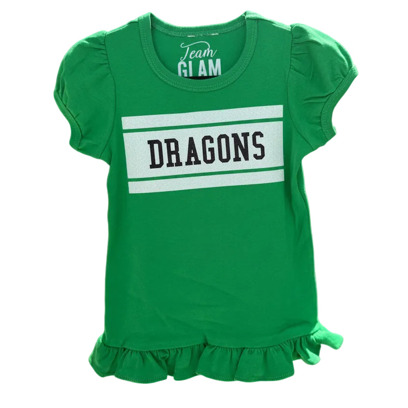 Toddler Green Ruffle Top White Dragons Box