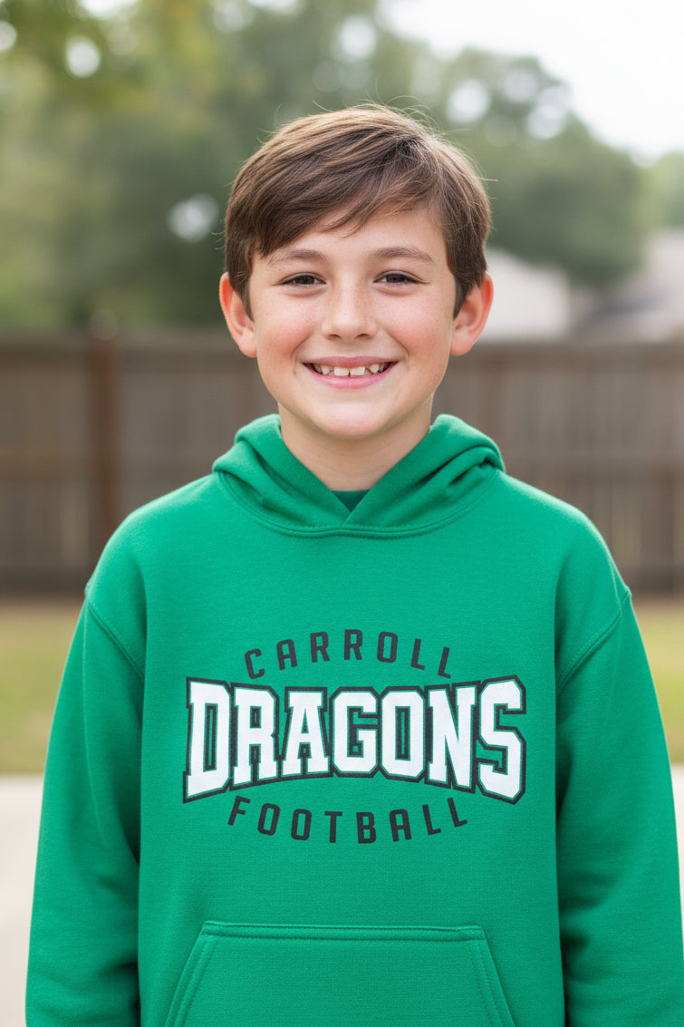 Youth Green Hoodie Carroll Dragons Football