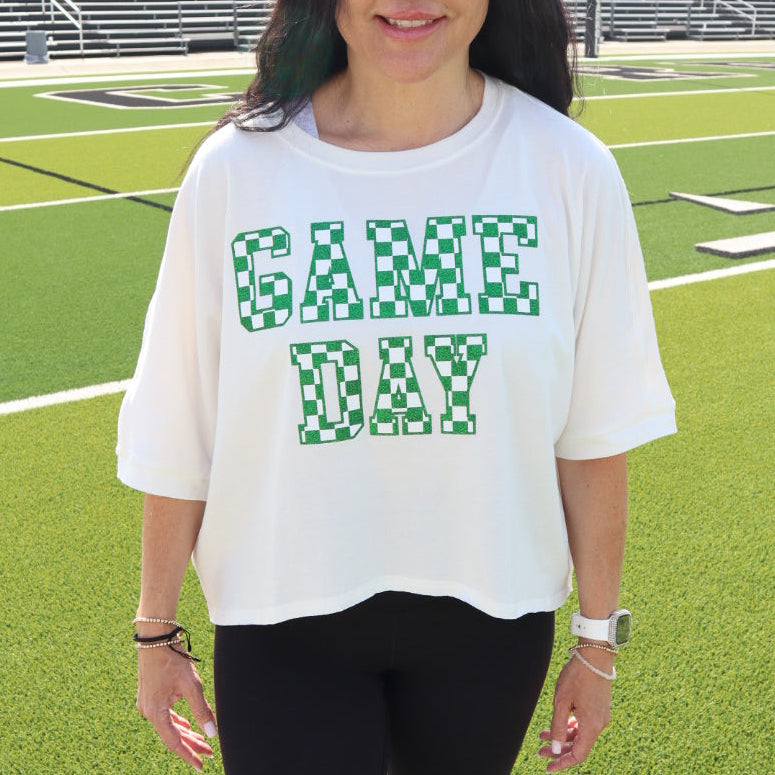 White Crop Checkered Game Day