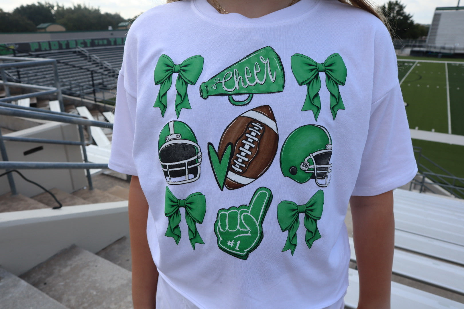 Youth White T-Shirt with 9 Football Emojis