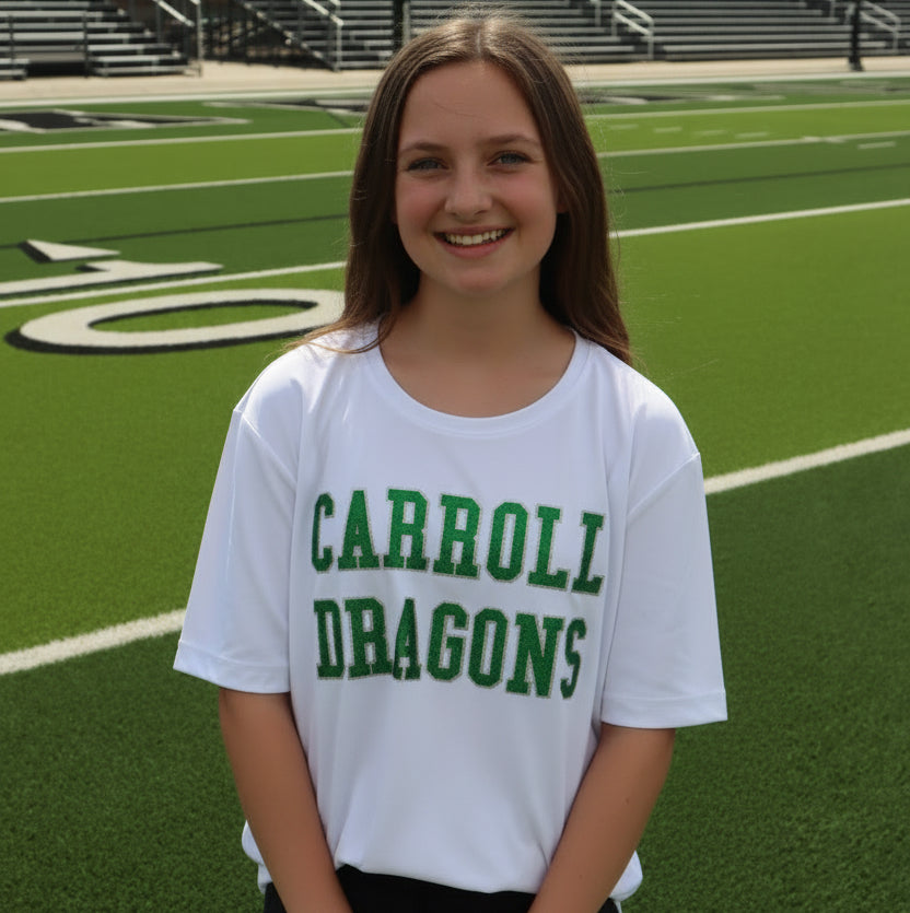 White Athletic Dri-Fit stacked Carroll Dragons Green/Silver