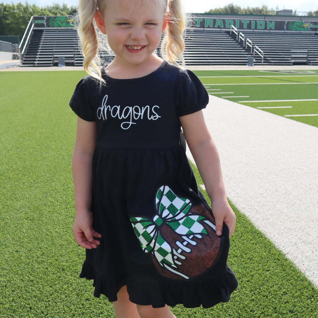 Youth Girls Black Dress Football Checkered Bow