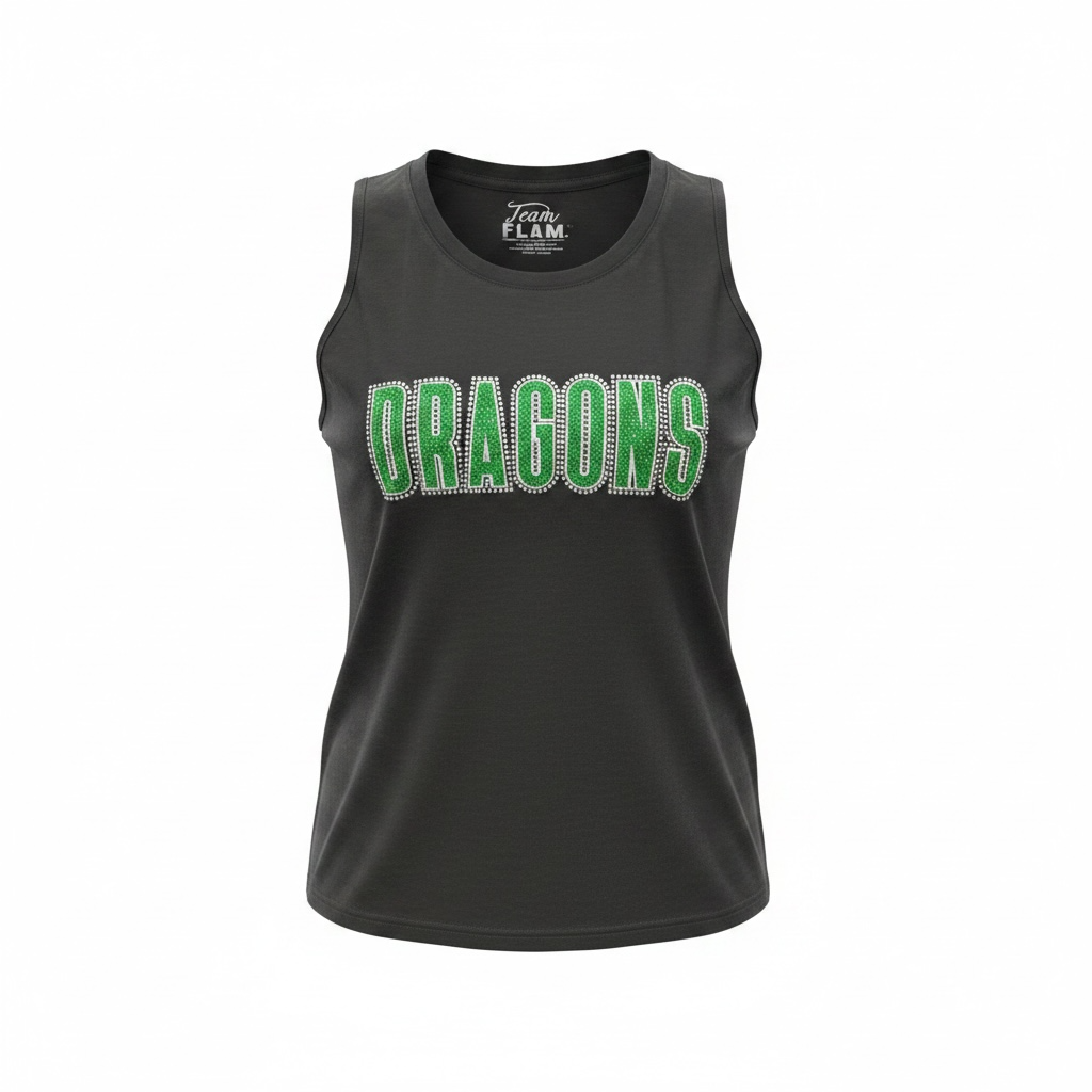 Black Muscle Tank Green Glitter Dragons
