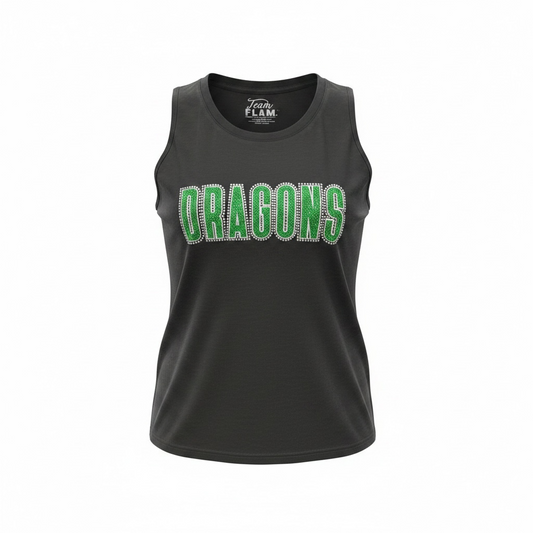 Black Muscle Tank Green Glitter Dragons