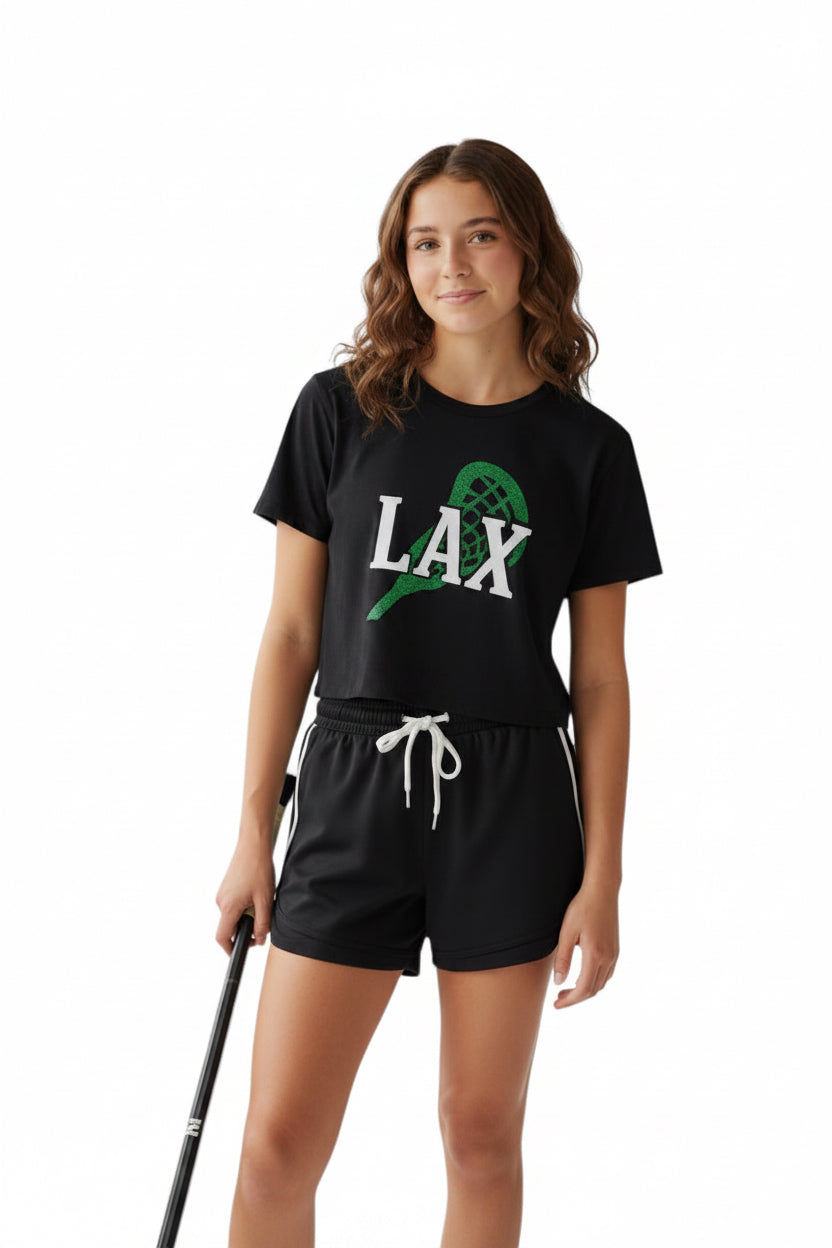 LAX Women's Black Crop glitter net