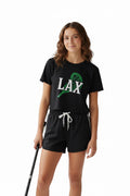 LAX Women's Black Crop glitter net