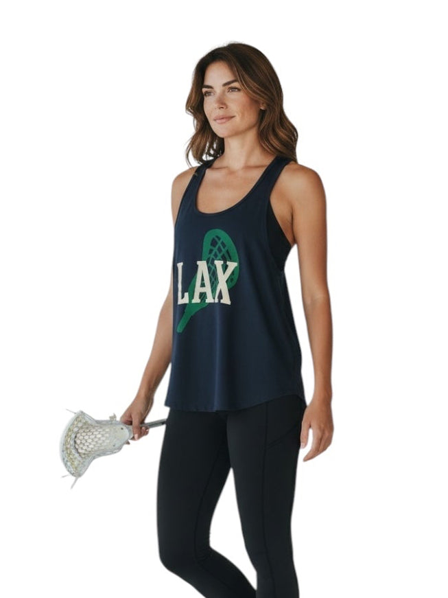 LAX Women's Black Tank Flat Lacrosse Logo