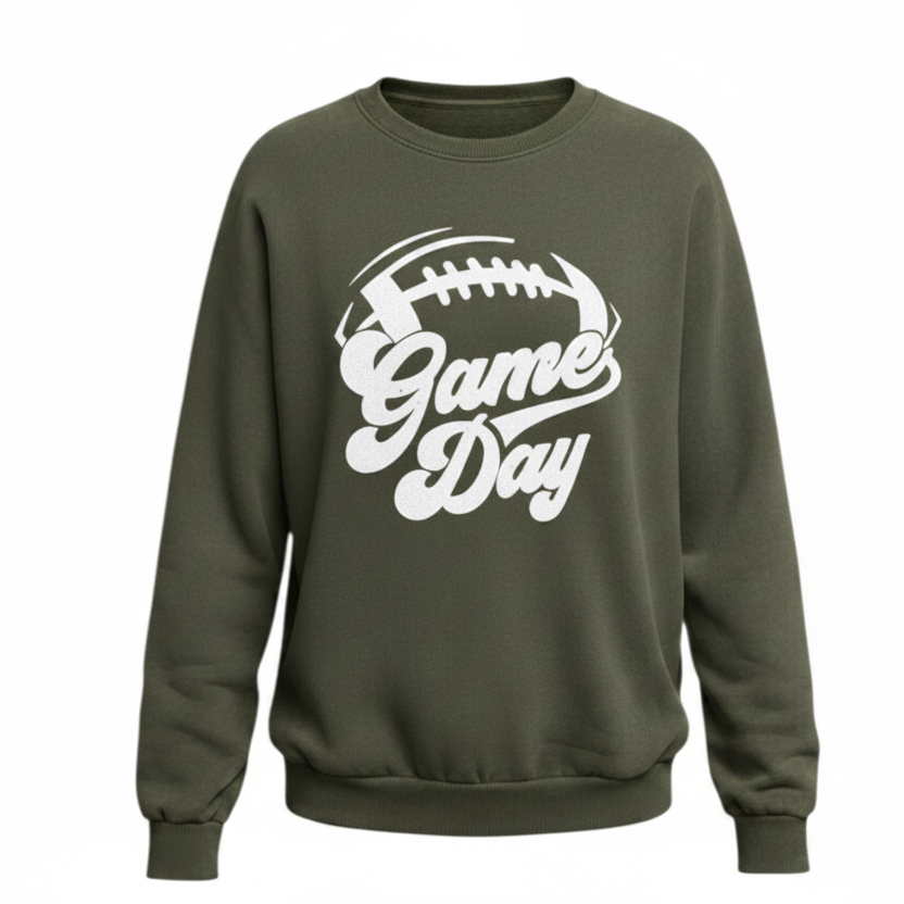 Black Distressed Game Day Crew Sweatshirt