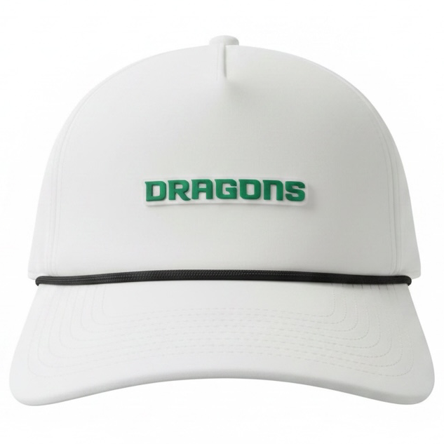 BB Curved 5 Panel Rope Hat White w/ Dragons