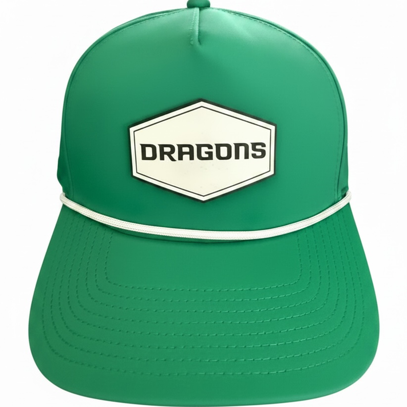 BB Curved 5 Panel Rope Hat Kelly Green w/ Dragons Patch