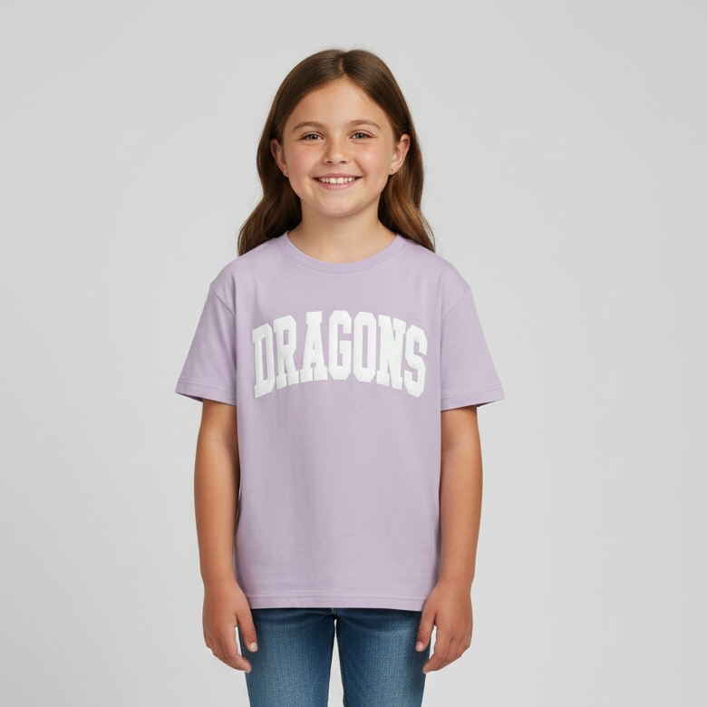Youth Violet Tee White Dragons Puff