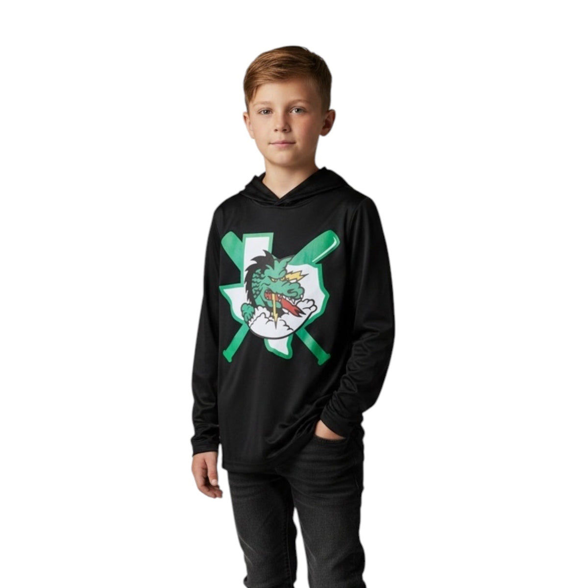 Youth Black LS Lightweight Hoodie DYB Logo