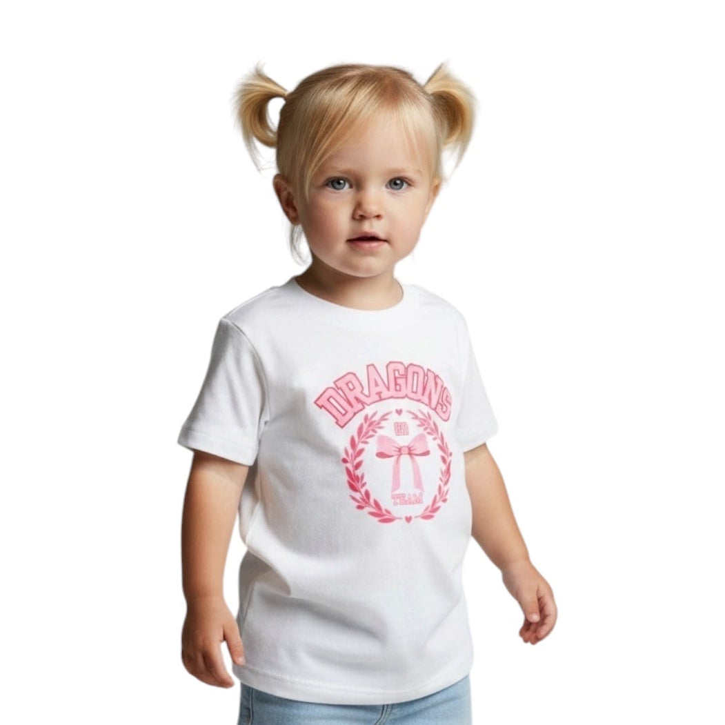 Youth White T-Shirt w/ Pink Dragon Go Team