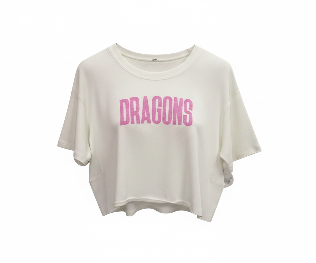 White Boxy Crop Tall Pink Dragons
