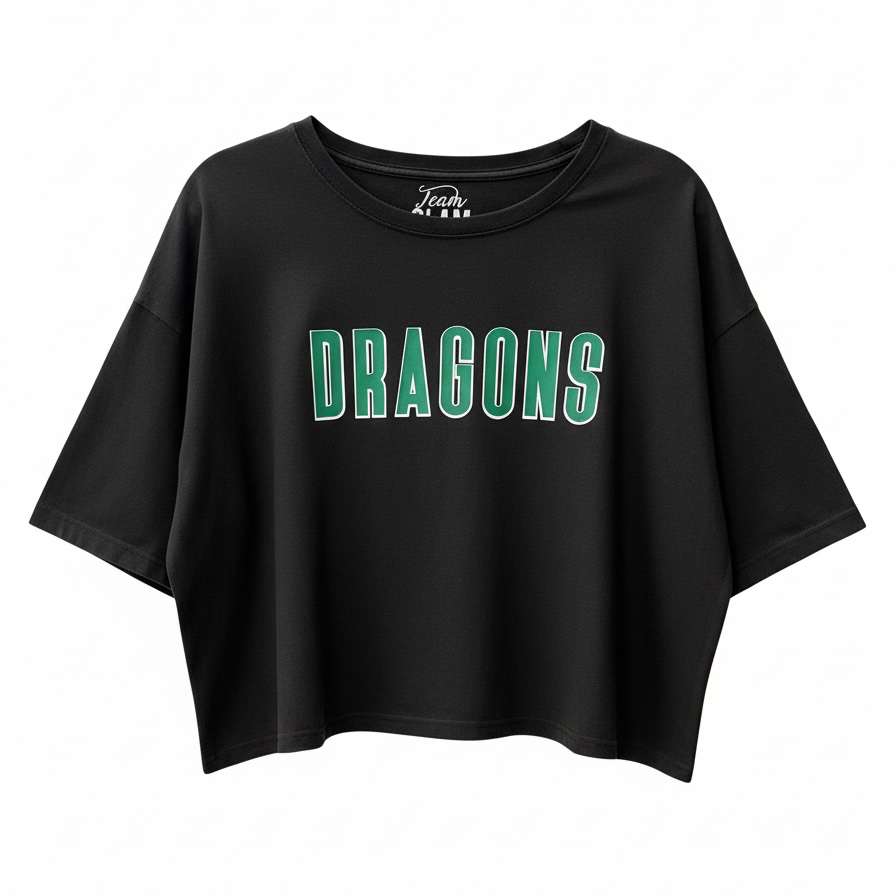 Black Boxy Crop with Flat Dragons