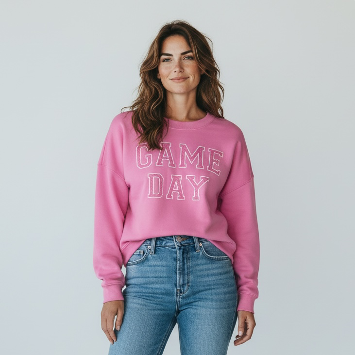 Fleece Pink Sweatshirt Pink Glitter Game Day